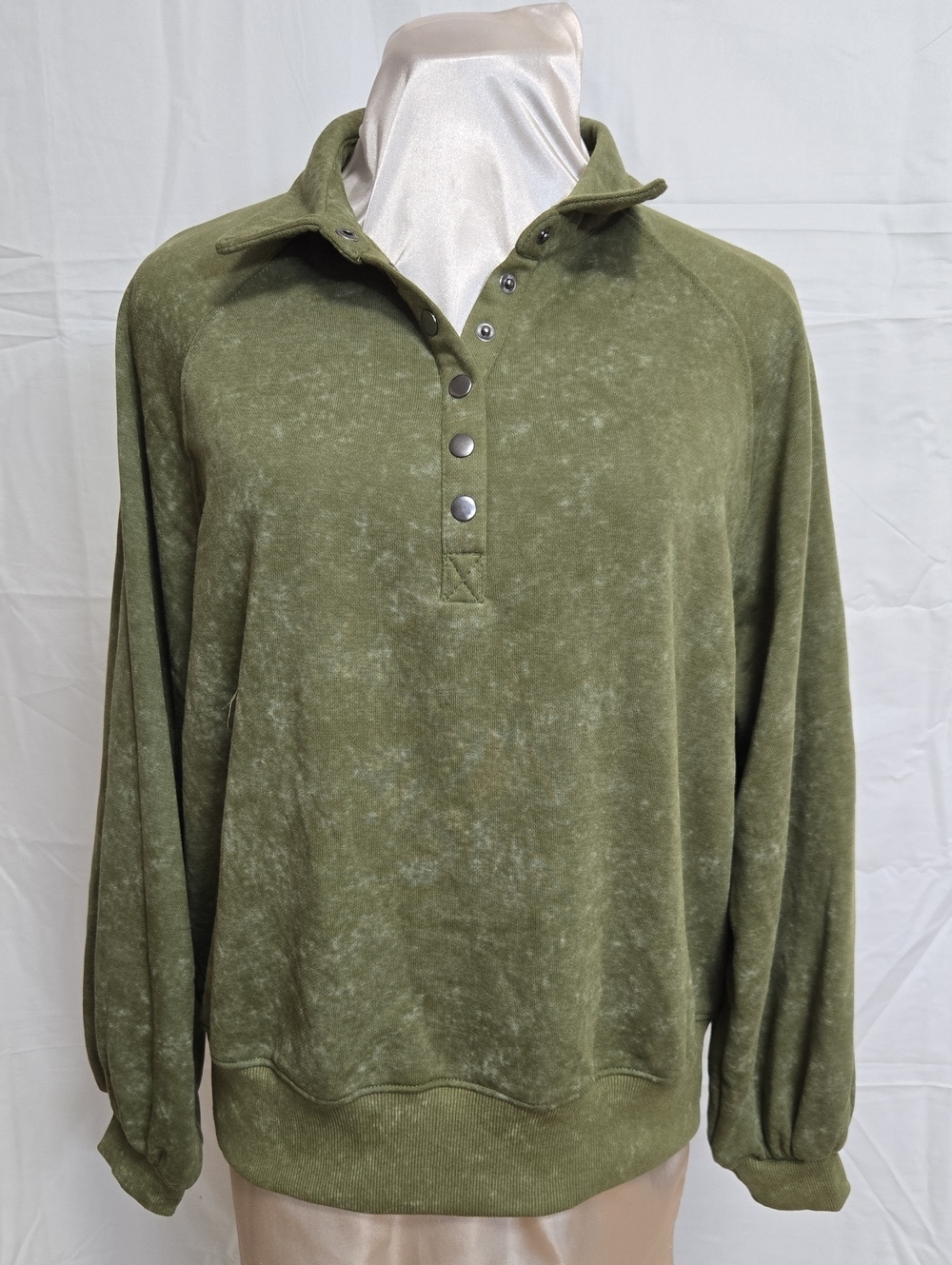 Olive Green Snap-Front Pullover Sweatshirt